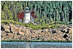 Little River Light Surrounded by Evergreens - Digital Painting